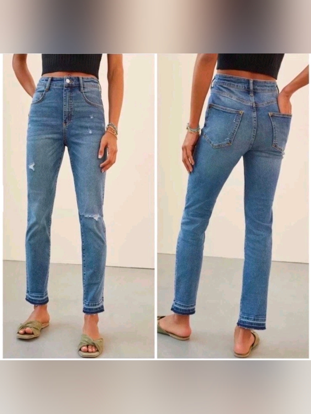 Anthropologie Pilcro High Rise Cigarette Distressed Raw Hem Jeans Size 32
